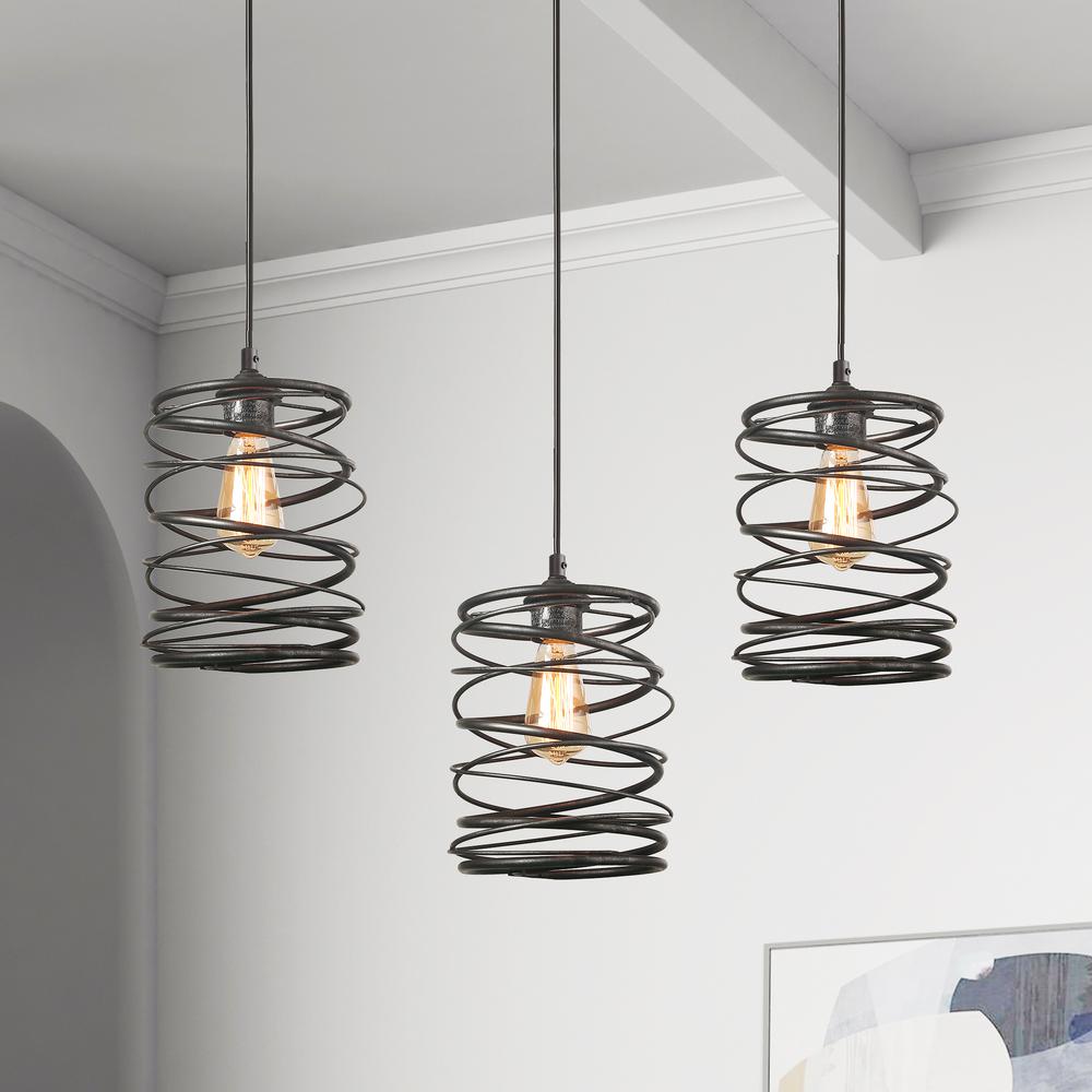 Lnc Pendant Lighting 1 Light 8 In Mottled Black Mini Pendant With Spiral Iron Lantern Cage Rustic Ceiling Pendant Light A03292 The Home Depot