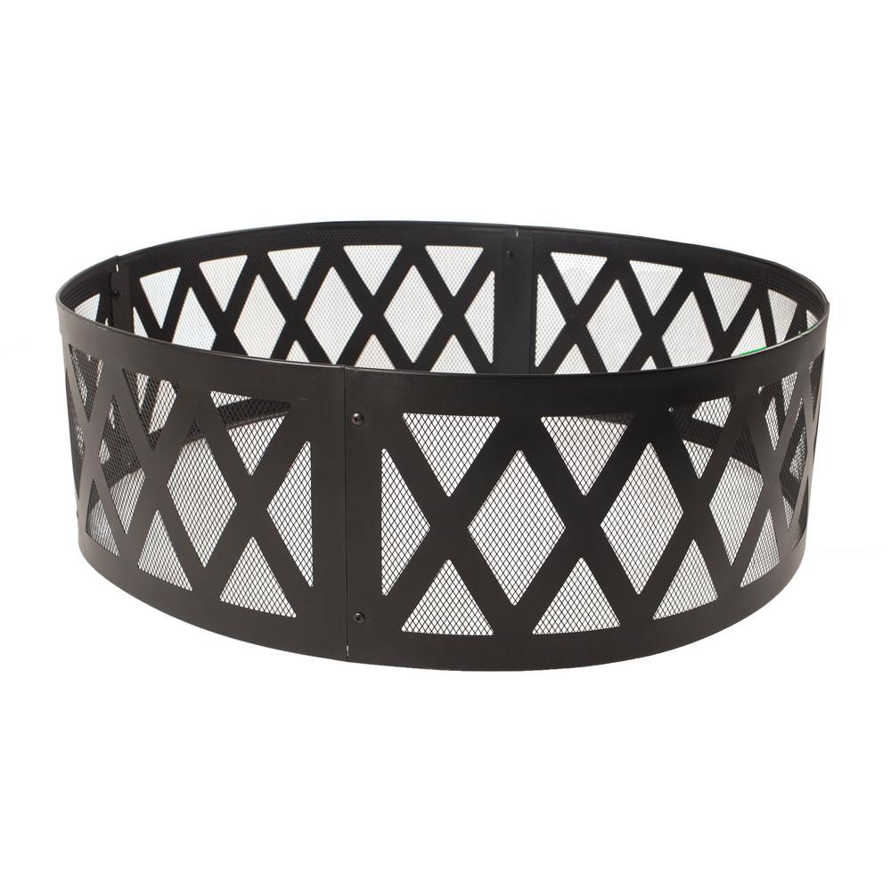 Pleasant Hearth 36 In X 12 In Round Steel Wood Burning Lattice Fire Ring In Black Ofw884fr The Home Depot