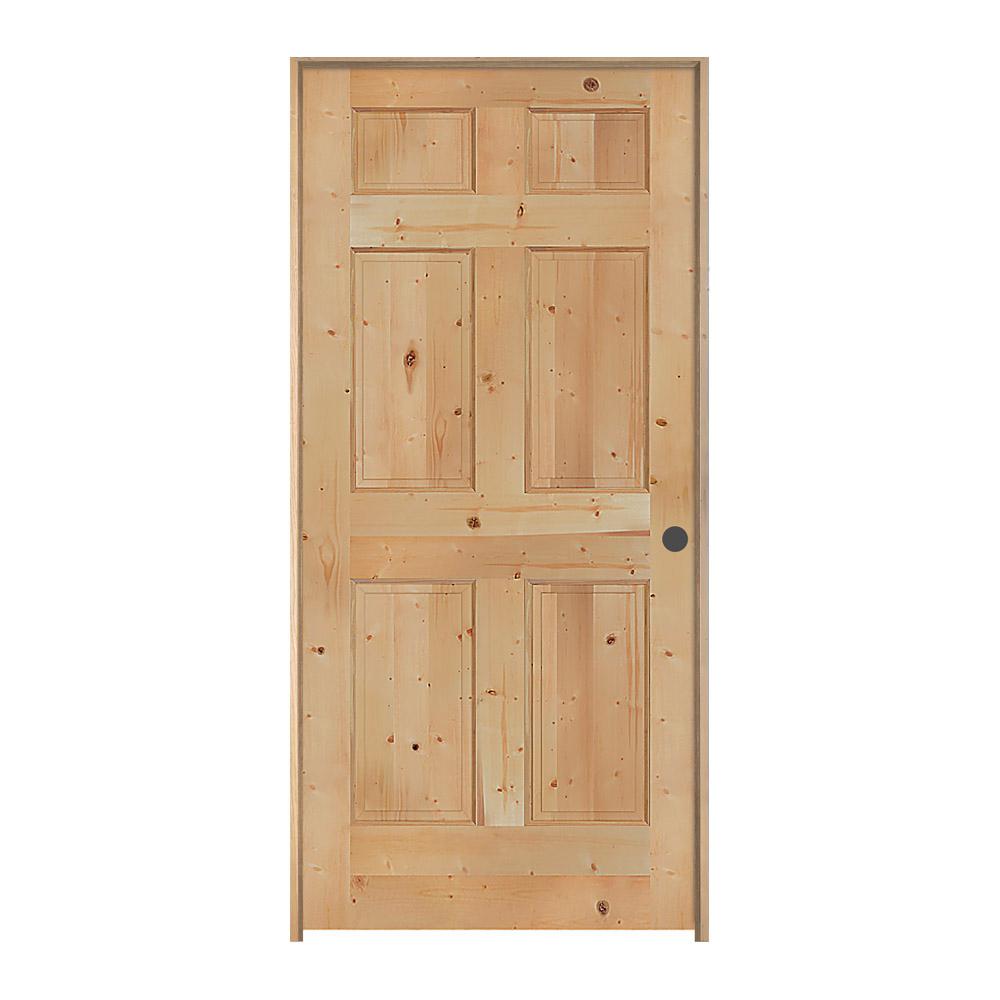 Jeld Wen 28 In X 80 In Knotty Pine Unfinished Left Hand 6 Panel Wood Single Prehung Interior Door