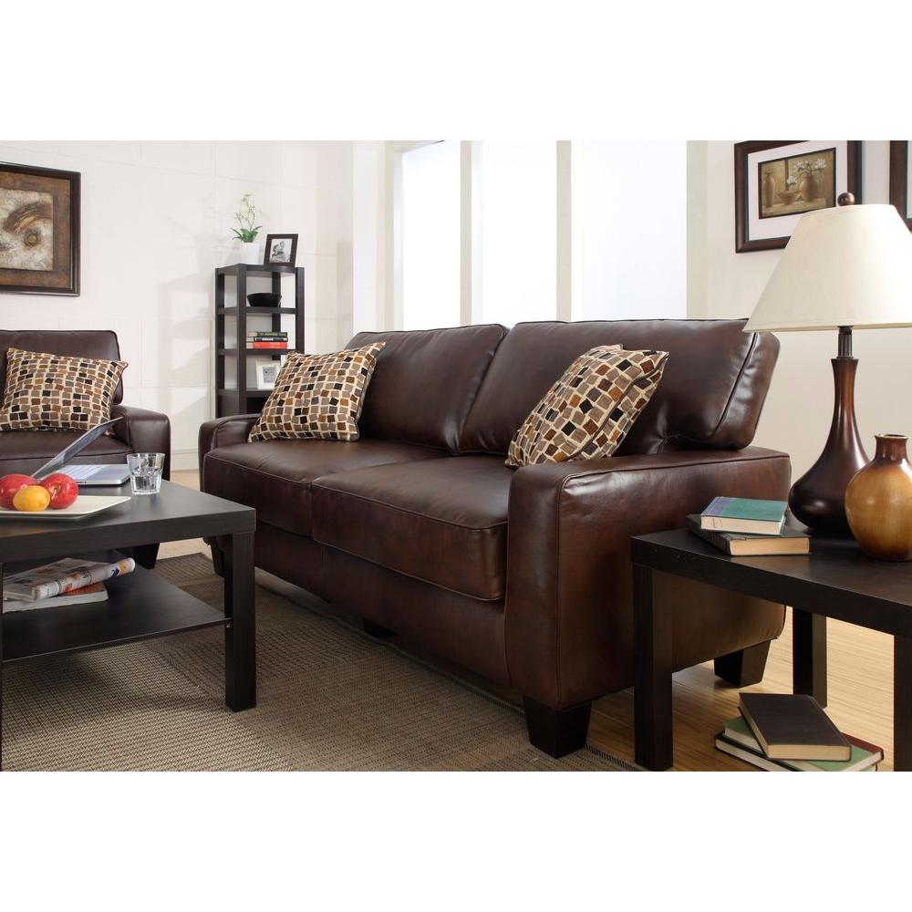 Serta Rta Monaco Biscuit Brown Espresso Faux Leather Sofa Cr43595p