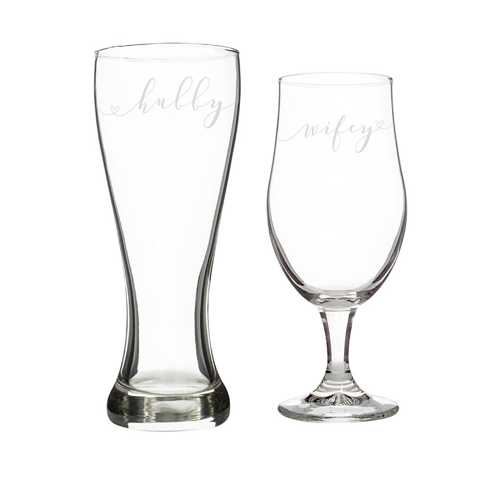 Hubby and Wifey Pilsner Glasses (Set of 2)
