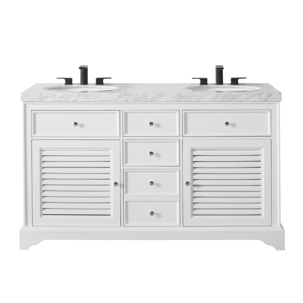 stufurhome Magnolia 60 in. Bath Vanity in White with White Marble Vanity Top in White with White ...