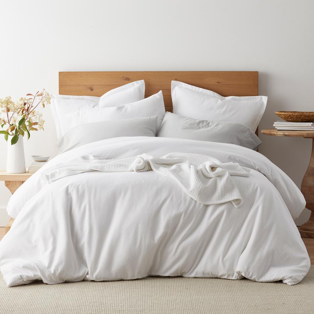 The Company Store Solid Organic Flannel Queen Duvet Cover In White