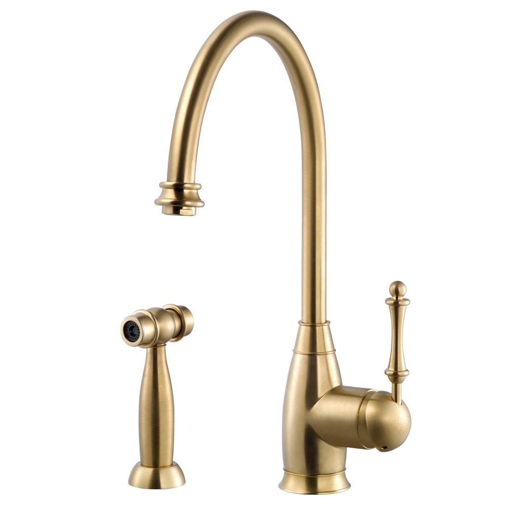 Houzer Charlotte Traditional Single Handle Standard Kitchen Faucet Houzer Charlotte Traditional Single Handle Standard Kitchen Faucet With Sidespray And Ceradox Technology In Brushed