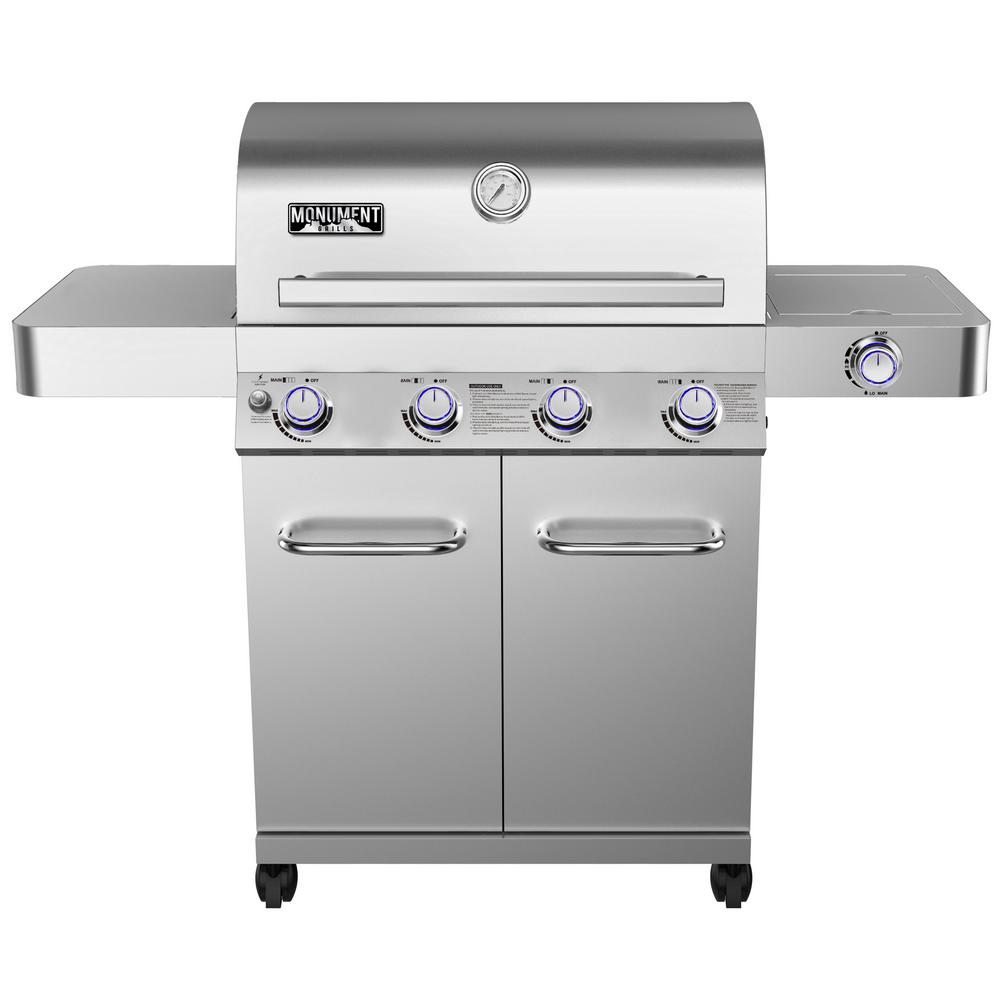 Nexgrill 4 Burner Propane Gas Grill In Stainless Steel With Side 4 Burner Propane Gas Grill In Stainless With Led Controls Side And Rotisserie