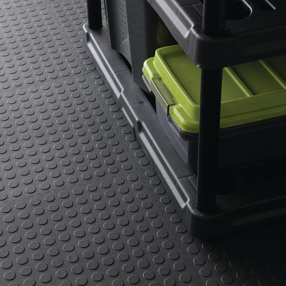Trafficmaster Black Raised Coin 18 In X 3 1 Mm Rubber Interlocking Modular Flooring Tiles 6 Pack 13 5 Sq Ft 11n 532 18x18hd The Home Depot Trafficmaster Black Raised Coin 18 In