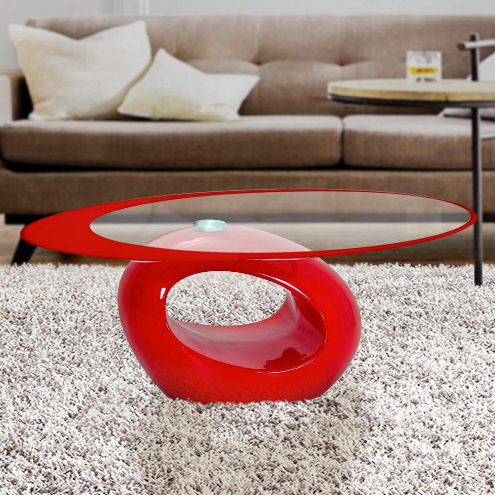 Red Large Oval Glass Coffee Table, Large Mirrored Glass Coffee Table