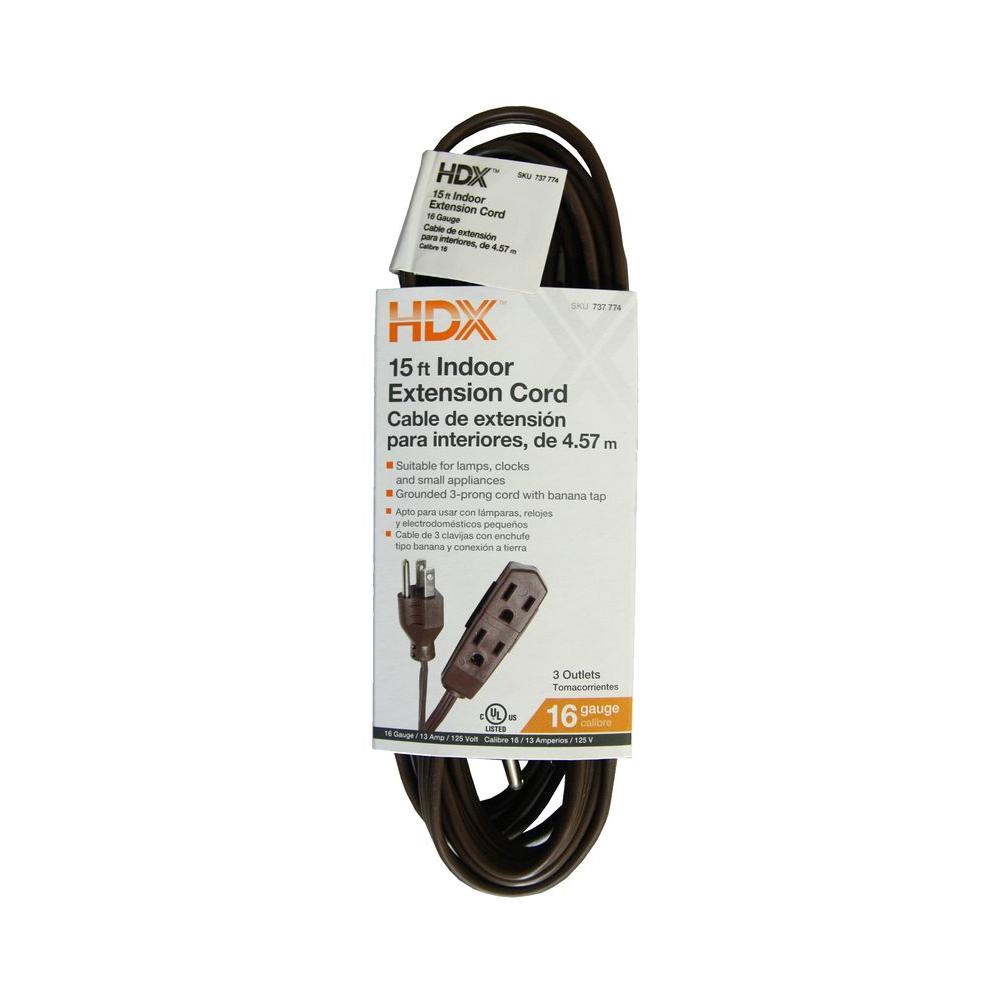 Hdx 15 Ft 16 3 Indoor Banana Tap Extension Cord Brown Hd 737 774 The Home Depot