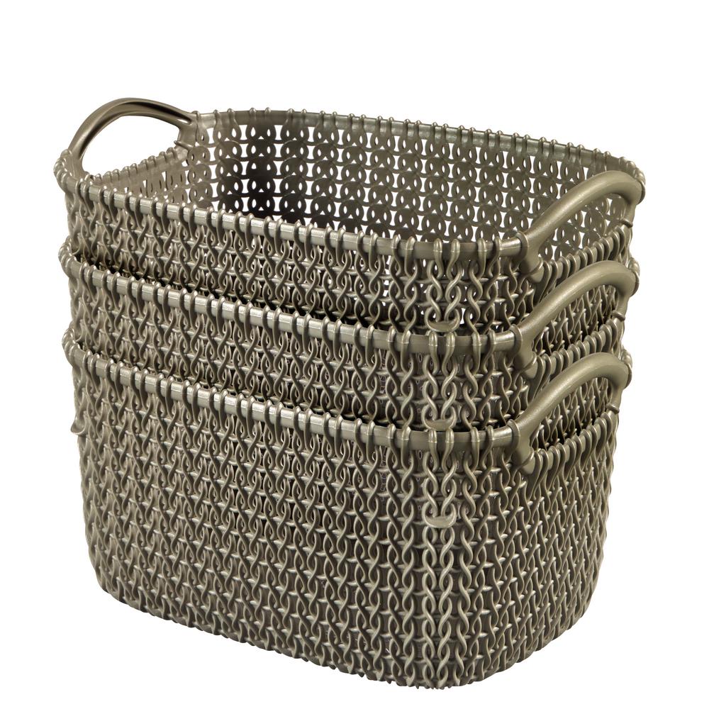 Curver Storage Organization The Home Depot 8 0 Qt Knit Rectangular Resin Small Storage Basket Set In Harvest Brown 3