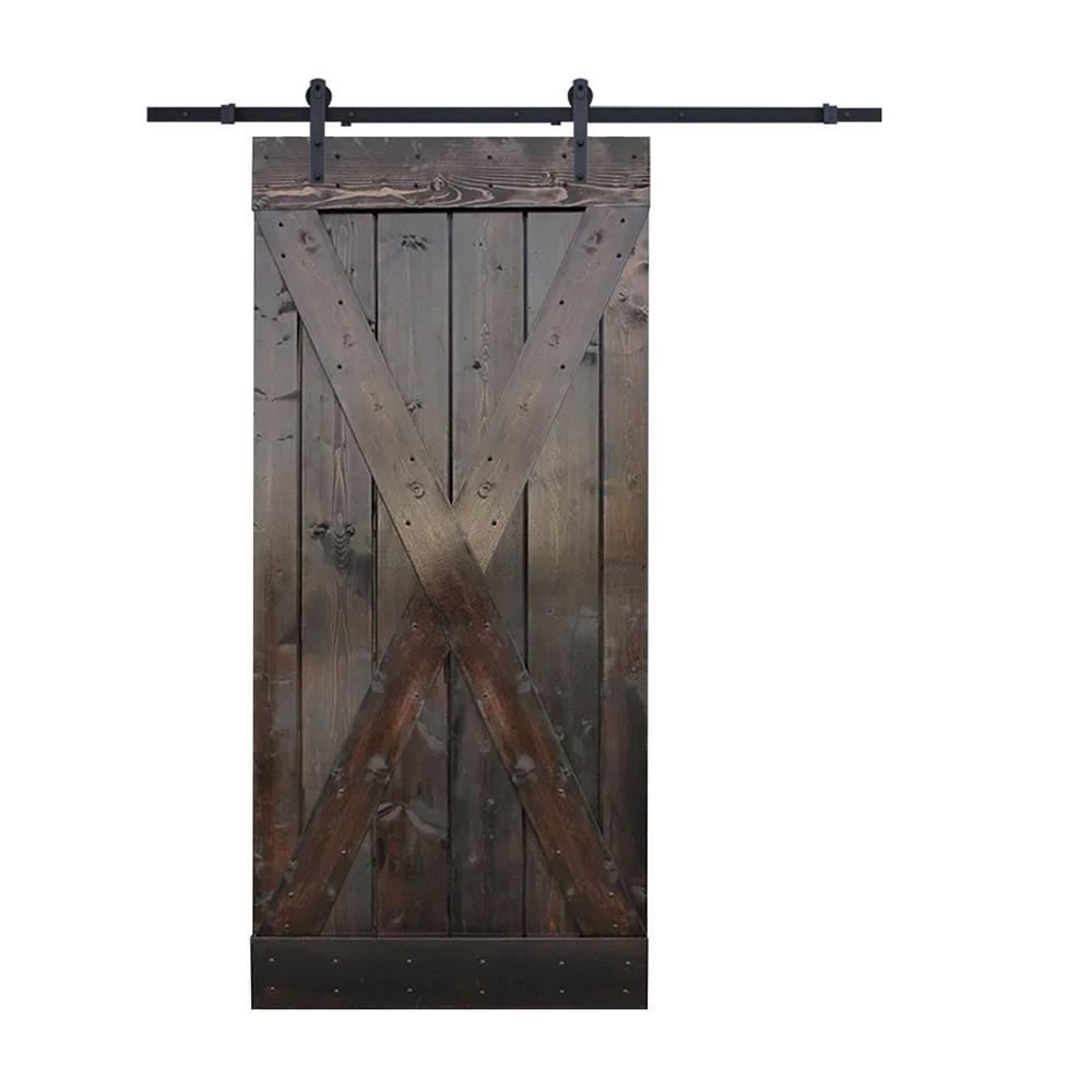 CALHOME 36 in. x 84 in. X-Panel Knotty Pine Finished Wood Barn Door ...