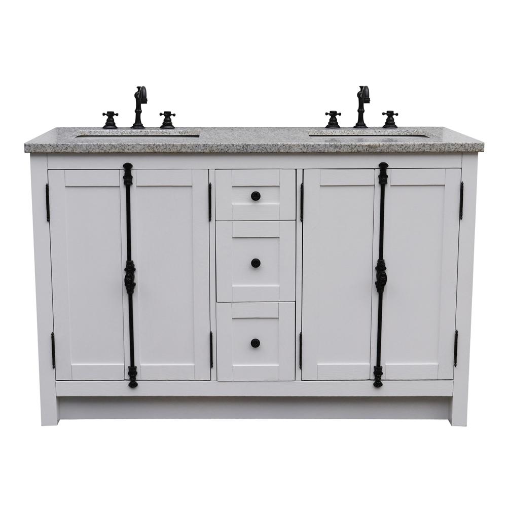 Bellaterra Home Plantation 55 In W X 22 In D Double Bath Vanity In White With Granite Vanity Top In Gray With White Rectangle Basins Bt100 55 Ga Gy The Home Depot