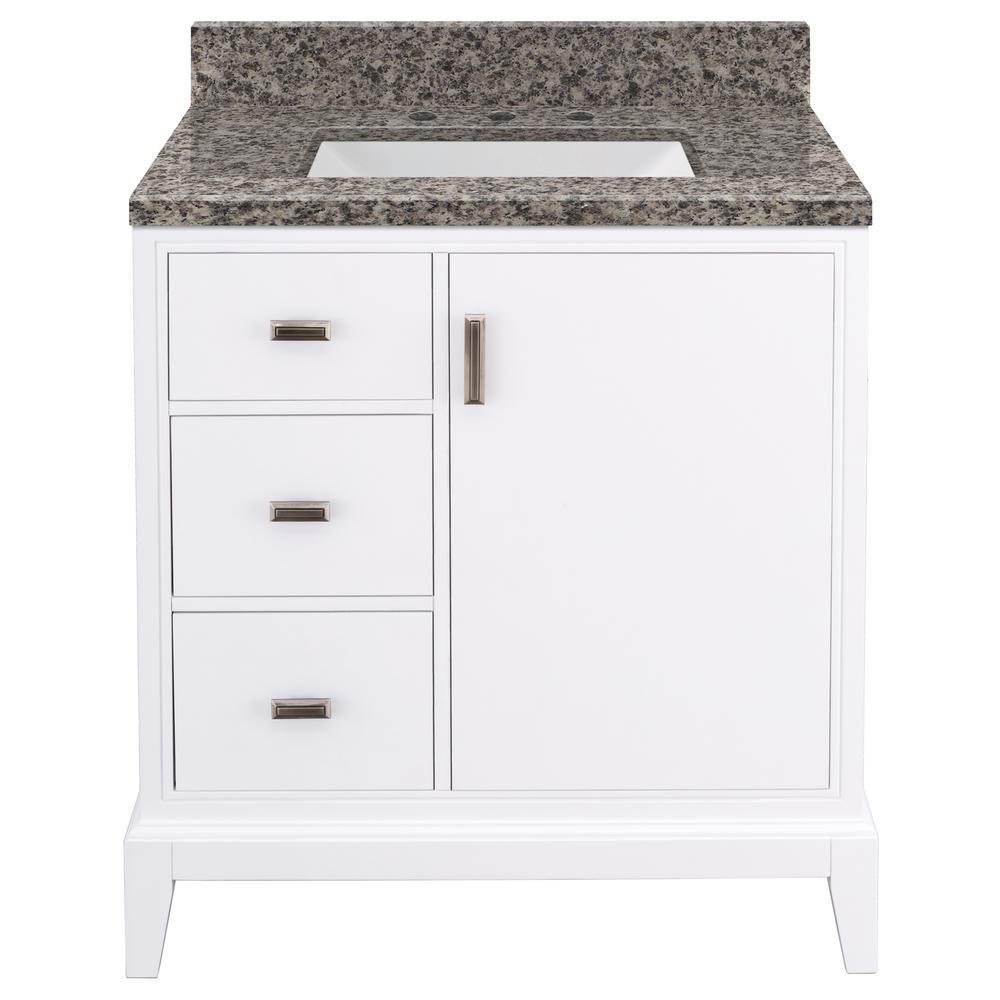 Home Decorators Collection Shaelyn 31 in. W x 22 in. D Bath Vanity in White Left Hand Drawers with Granite Vanity Top in Sircolo with White Sink was $999.0 now $699.3 (30.0% off)