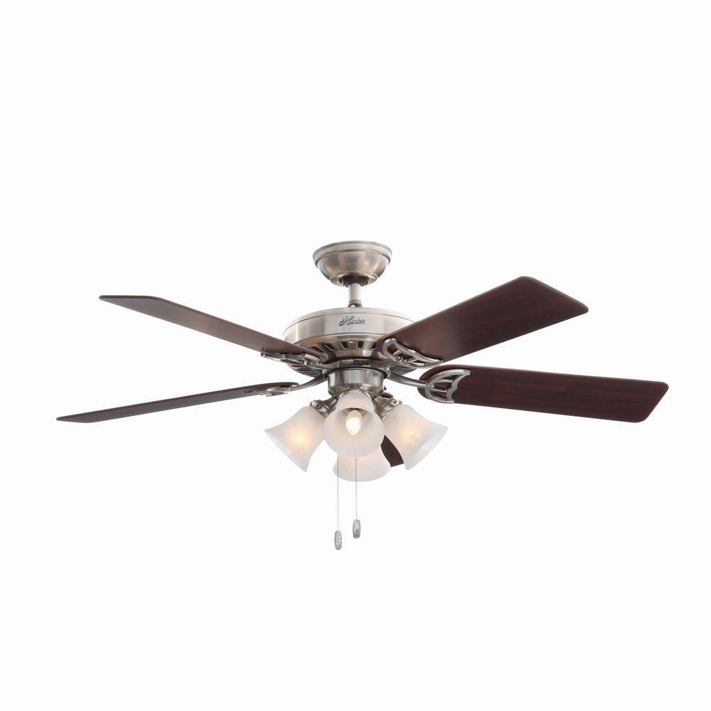 Hunter Studio Series 52 In Indoor Brushed Nickel Ceiling Fan With Light Kit Bundled With Handheld Remote Control