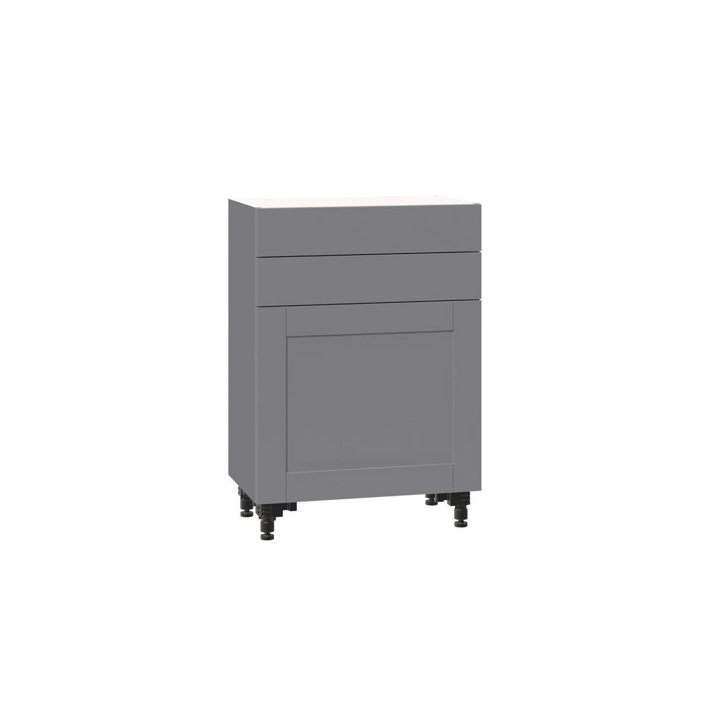J Collection Shaker Assembled 24 In X 34 5 In X 14 In Shallow Base Cabinet With Two 5 In Metal Drawer Box In Gray B2414b L R Gs The Home Depot