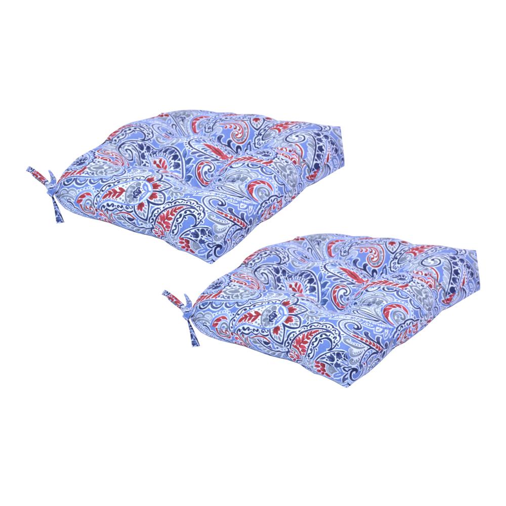 Hampton Bay Denim Paisley Square Tufted Outdoor Seat Cushion (2-Pack