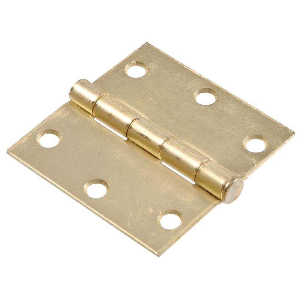 The Hillman Group 3 in. Satin Brass Residential Door Hinge with Square