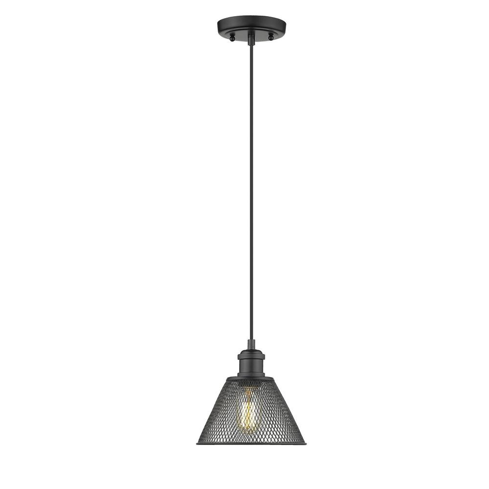 Golden Lighting Carver 1-Light Black Pendant with Mesh Shade