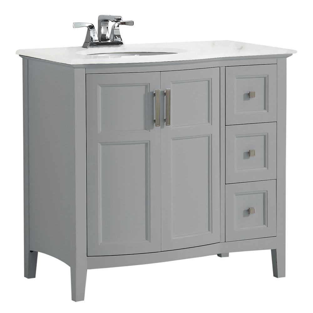 Simpli Home Winston 36 in. Rounded Front Bath Vanity in Warm Grey with ...