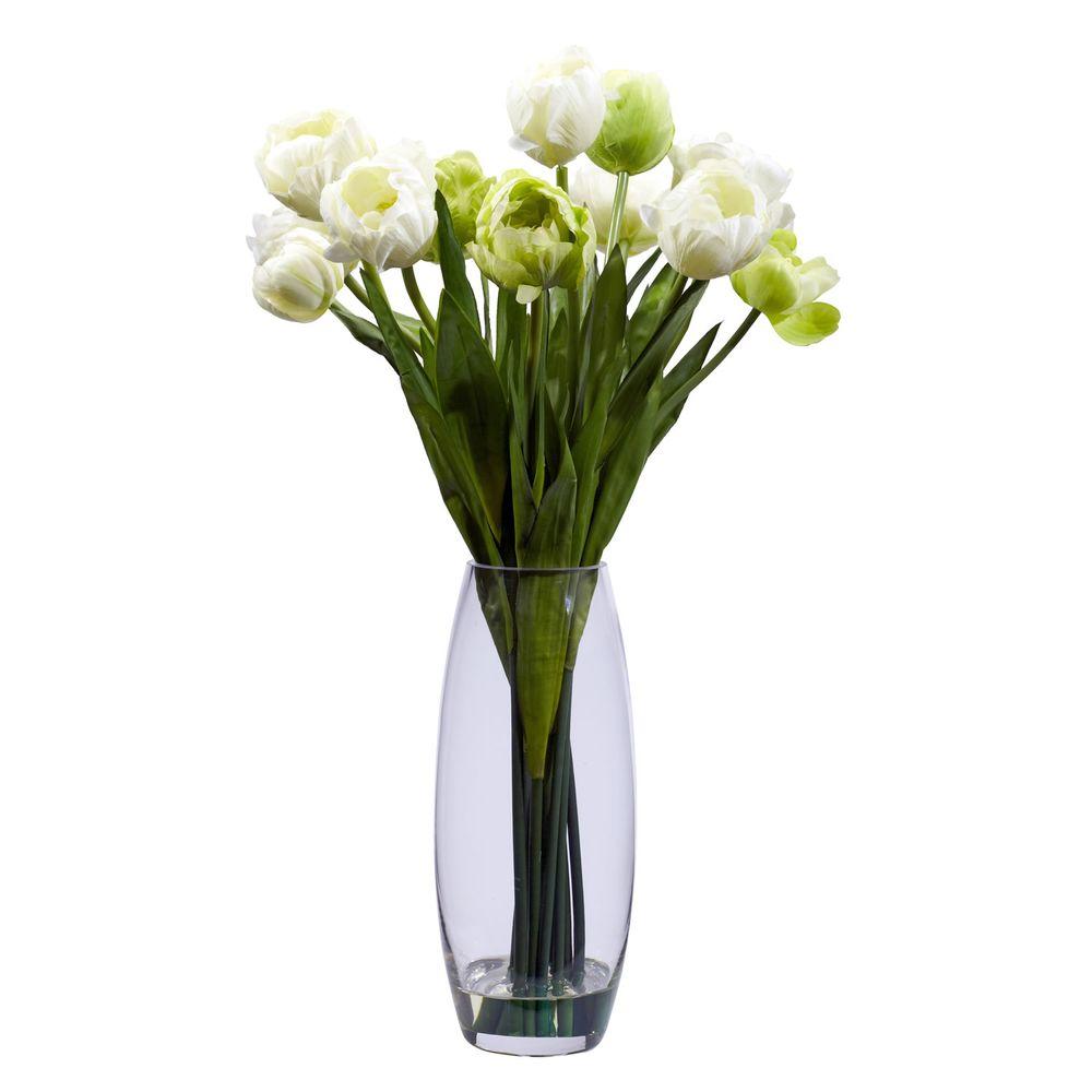 20 In H White Tulip With Vase Silk Flower Arrangement 20 In H White Tulip With Vase Silk Flower Arrangement