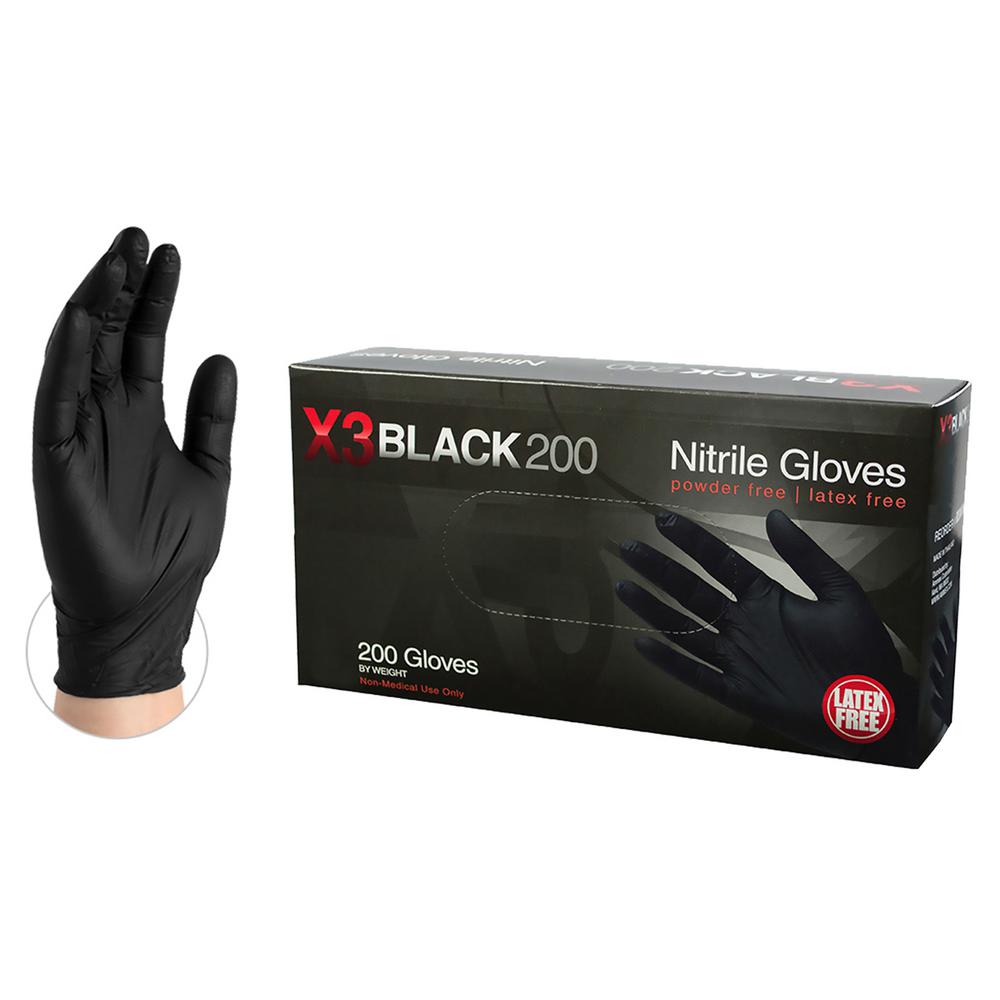 AMMEX XXLarge 4 mm Black Nitrile Latex Powder Free Disposable Gloves