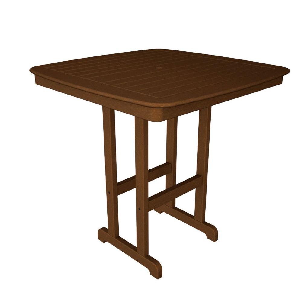 Polywood Nautical Teak 44 In Plastic Outdoor Patio Bar Table