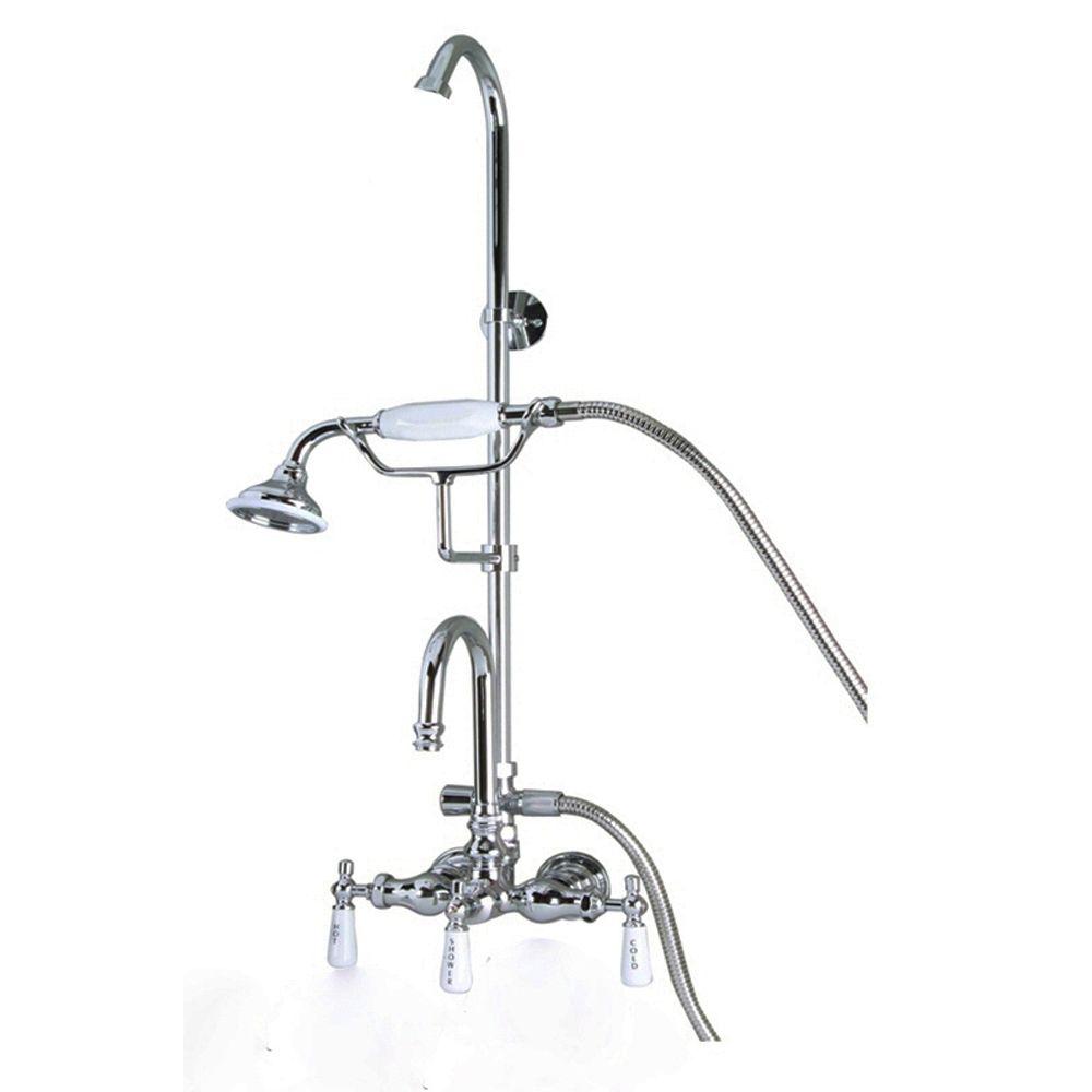 Barclay Products 3 Handle Claw Foot Tub Faucet With Hand Shower And Riser In Chrome 4023 Pl Cp 0261