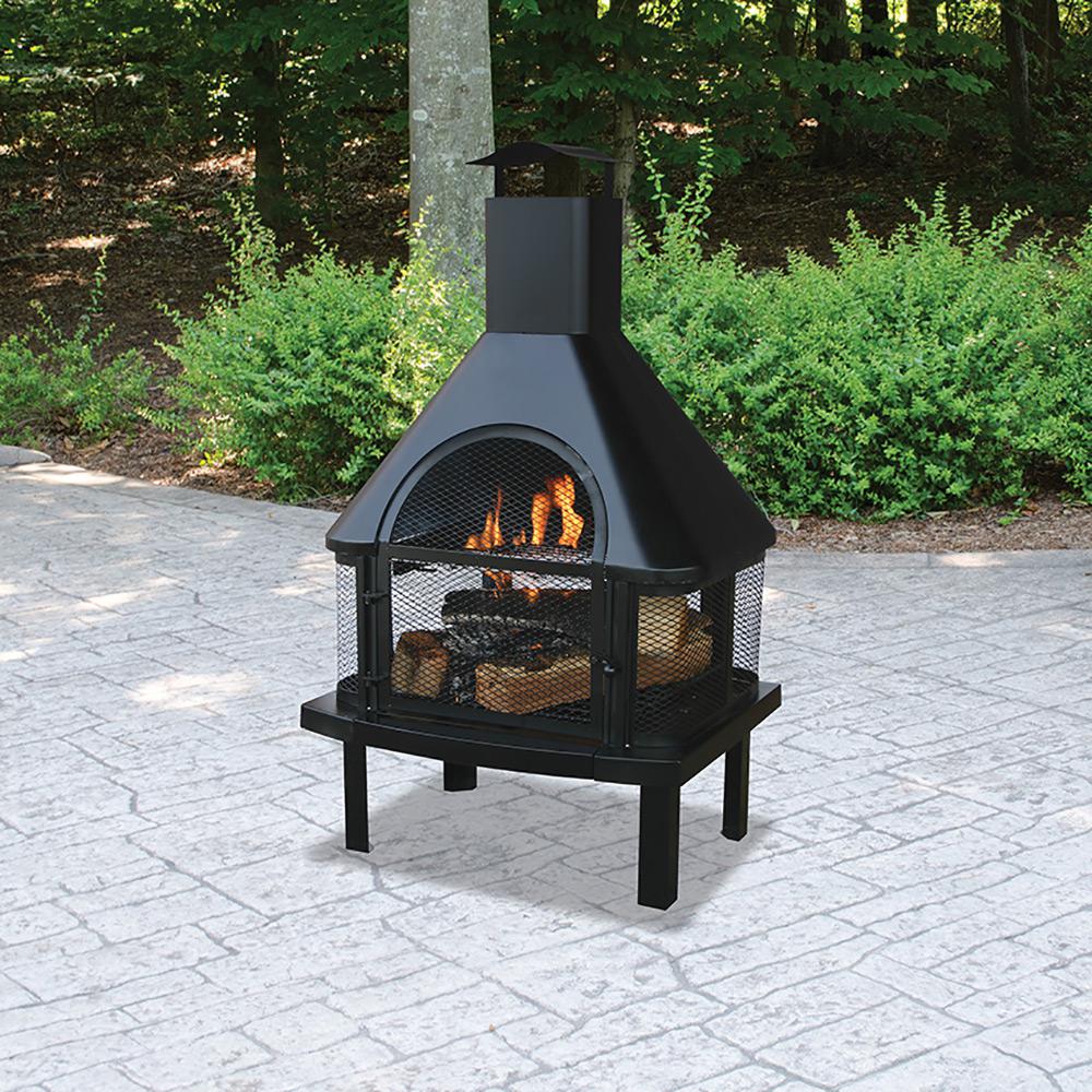 Included Wood Grate And Cooking, Outdoor Metal Fireplace With Chimney