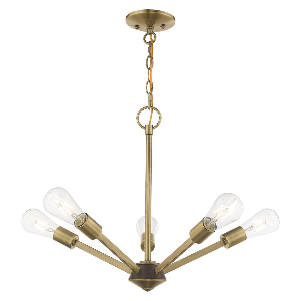 Livex Lighting Prague 5 Light Antique Brass Chandelier With Bronze Accent