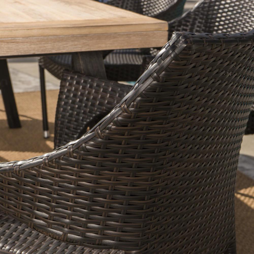 Noble House Coleman 6 Piece Wood And Wicker Outdoor Dining Set