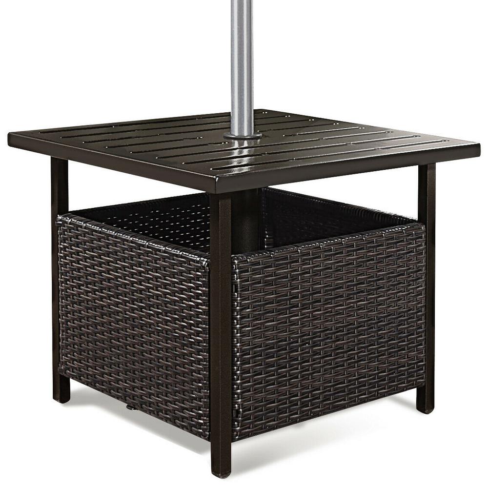 Costway Brown Rattan Wicker Steel Outdoor Side Table Outdoor