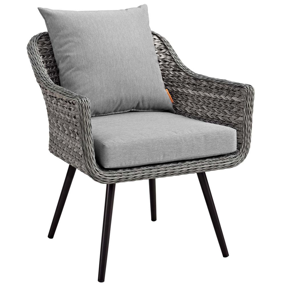 MODWAY Endeavor Gray Wicker Outdoor Lounge Chair with Gray Cushions-EEI