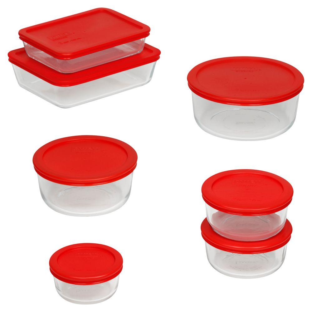 Pyrex Simply 14 Piece Glass Storage Set With Red Lids 1083952