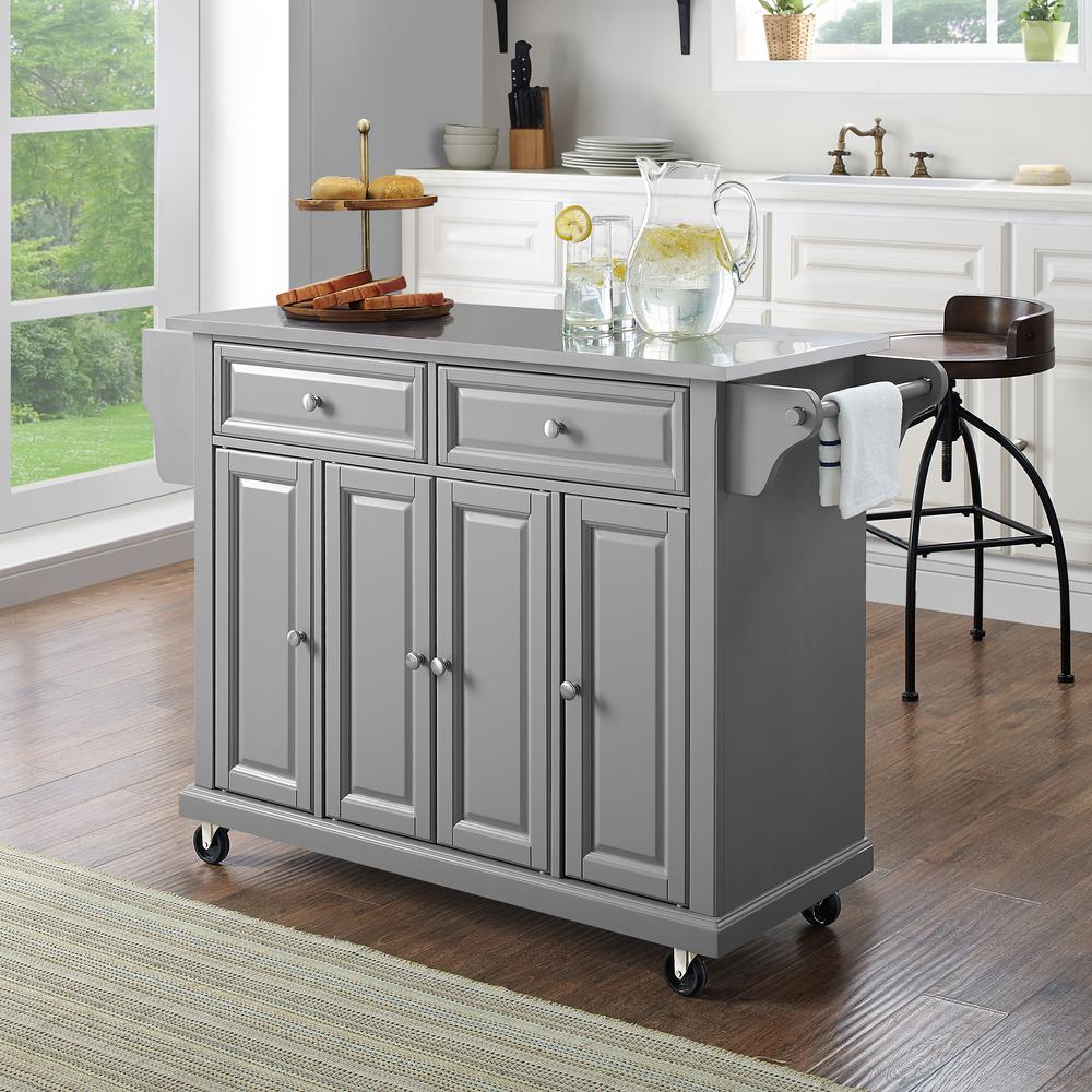 Crosley Savannah Stainless Steel Top Full Size Kitchen Island Cart Gray Stainless Steel Home Kitchen Kitchen Dining Room Furniture G2 Publicidad Com