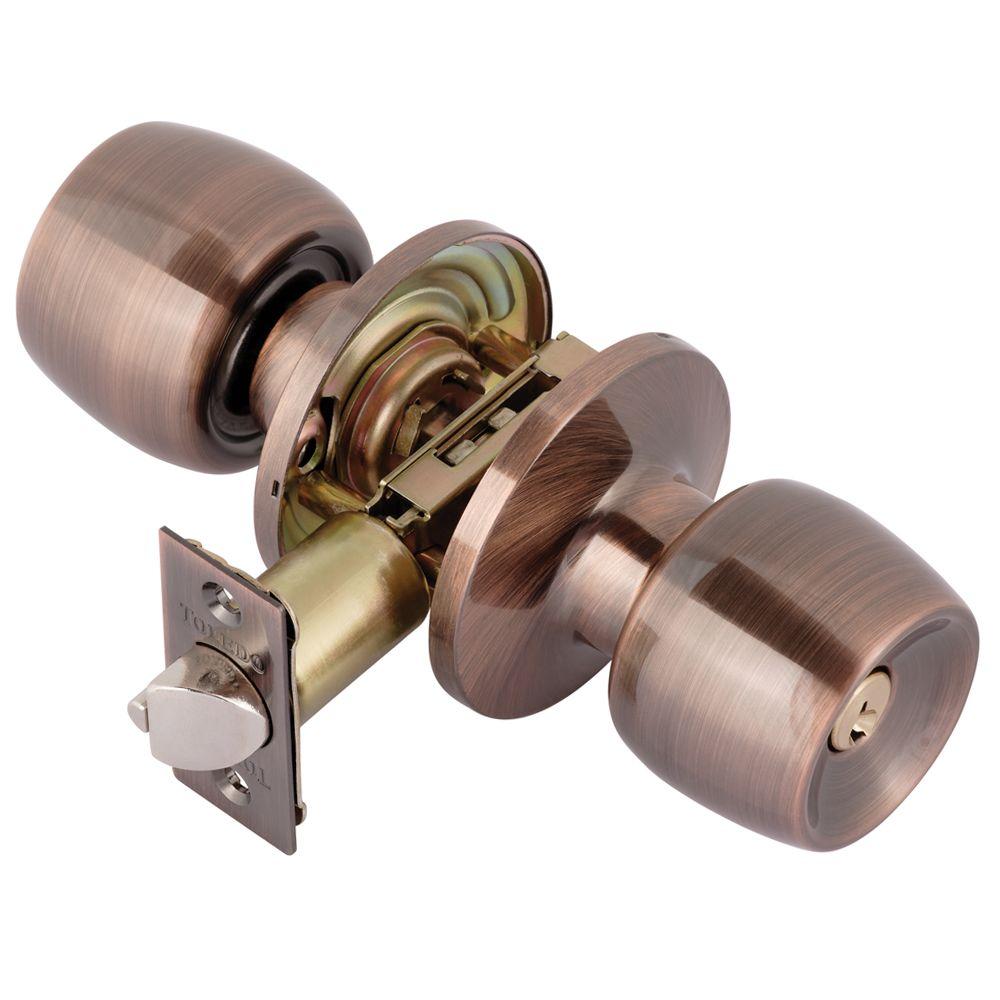 Toledo Fine Locks Malaga Antique Copper Keyed Entry Door Knob Lock Set   Toledo Fine Locks Entry Door Knobs Cv1900ma Us11 64 300 