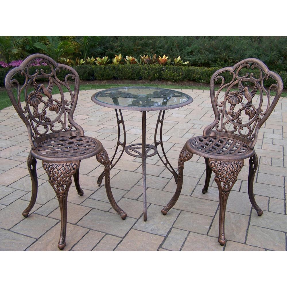 Hummingbird Antique Bronze 3 Piece Aluminum Outdoor Bistro Set