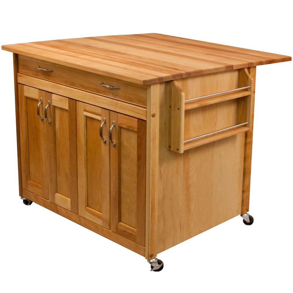 Unfinished Wood Carts Islands Utility Tables Kitchen The Catskill Natural Kitchen Cart With Drop Leaf