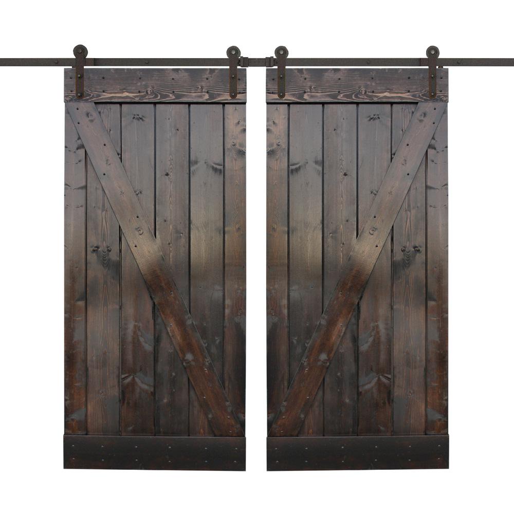 Calhome 36 In X 84 In Dark Chocolate Stain Wood Double Sliding Barn Door With Hardware Kit