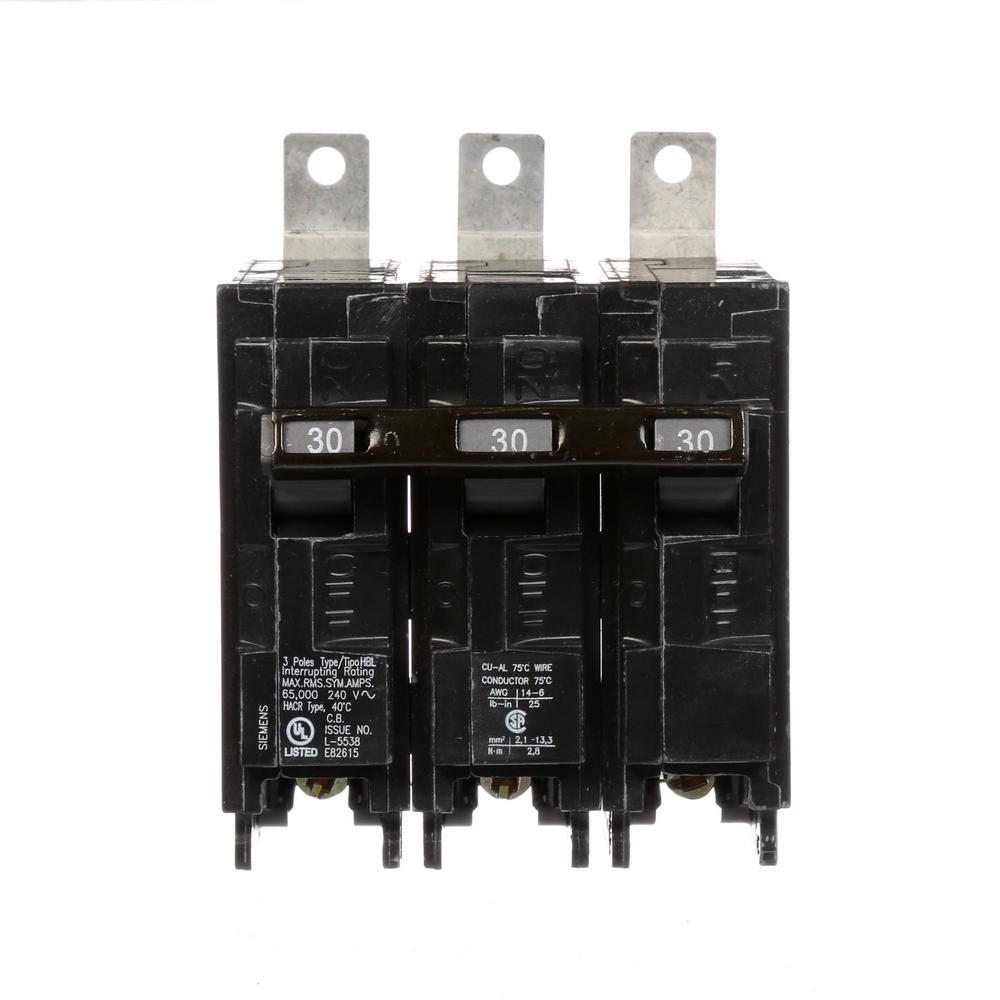 Siemens 30 Amp 3-Pole Type HBL 65 KA Circuit Breaker-B330HH - The Home ...