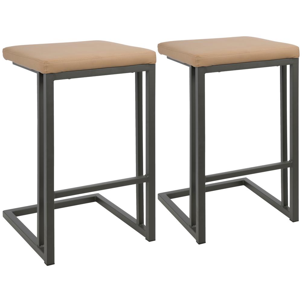 Lumisource Roman 26 in. Camel Faux Leather with Grey Counter Stool (Set ...