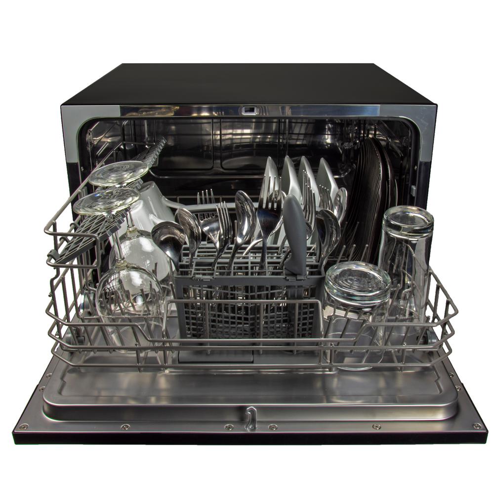 Magic Chef Countertop Portable Dishwasher In Black With 6 Place
