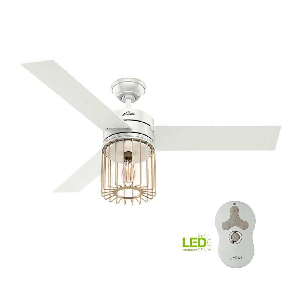 Hunter Ronan 52 In Led Indoor Fresh White Ceiling Fan With Remote Control And Light