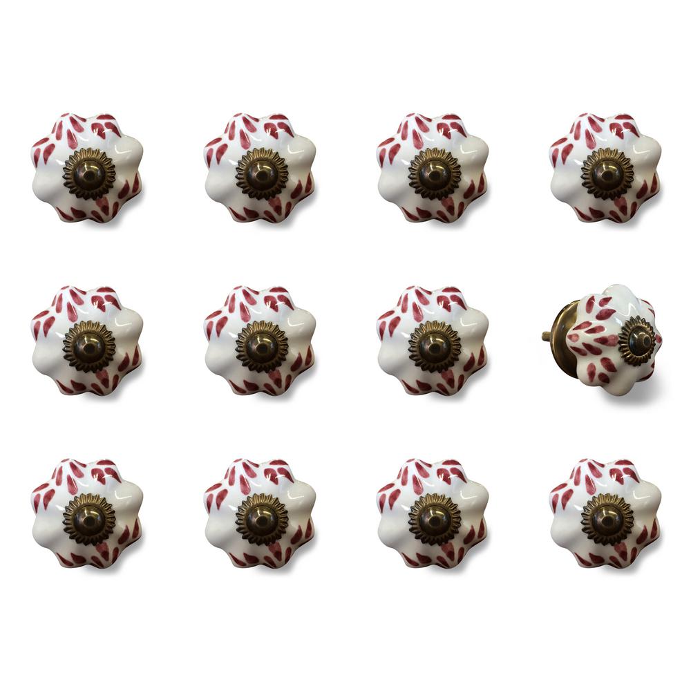 Knob It Hand Painted 1 5 In 38 Mm White Burgundy Copper Ceramic