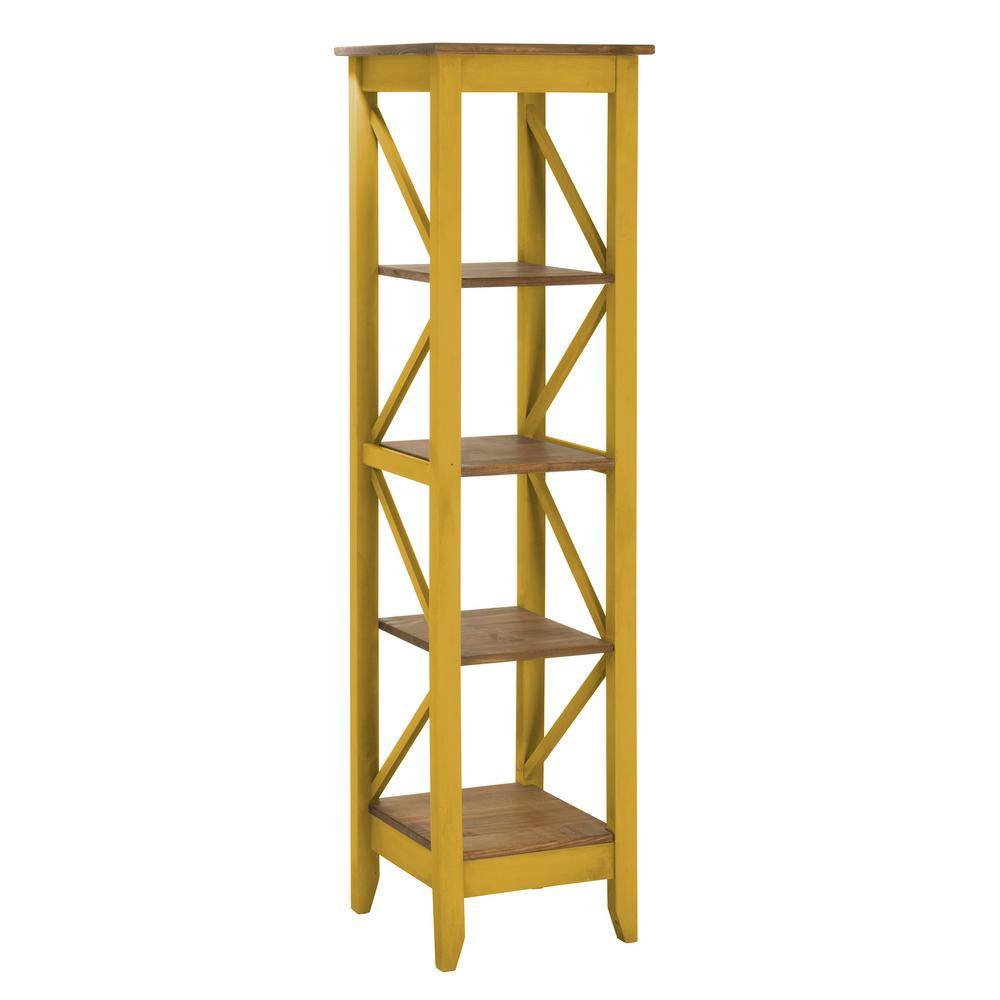 Manhattan Comfort Jay 18.5 in. Yellow Wash Solid Wood Bookcase with 4