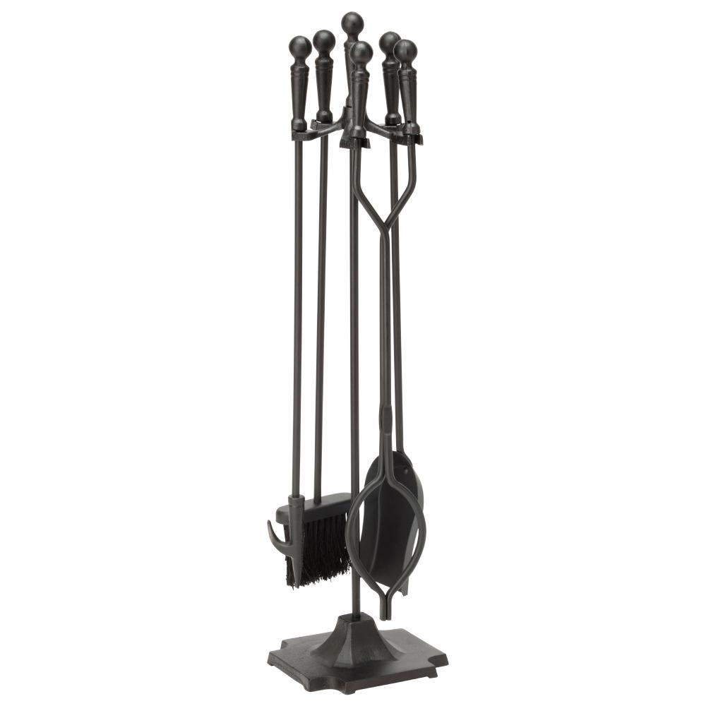 Uniflame Black Cast Iron 5 Piece Fireplace Tool Set With Ball