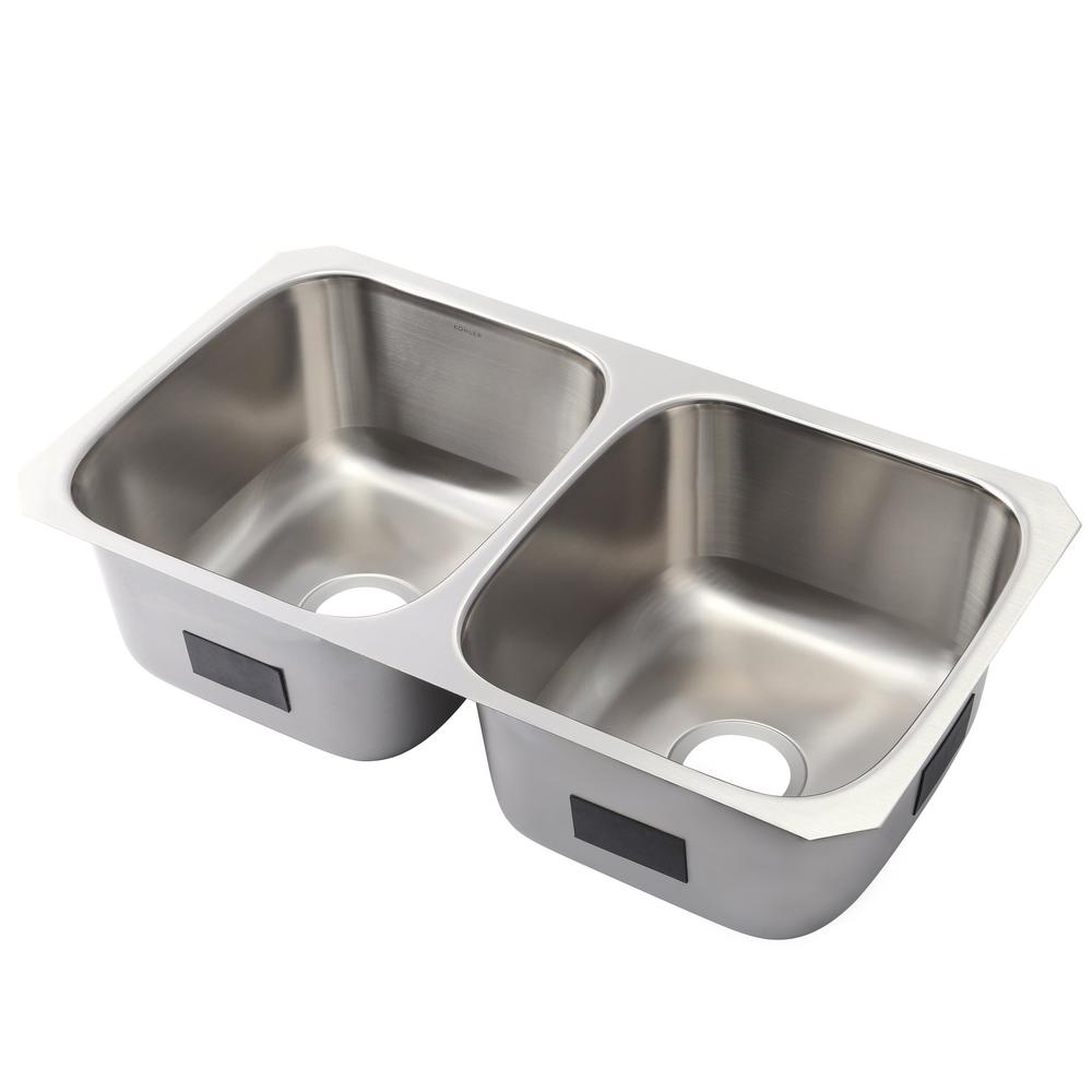 KOHLER Ballad Undermount Stainless Steel 32 In 50 50 Double Bowl