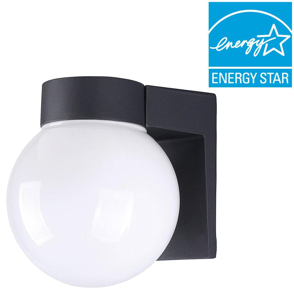 Halogen Outdoor Wall Mounted Lighting The Amelia 1 Light Black Outdoor Energy Star Wall Lantern With Opal Glass
