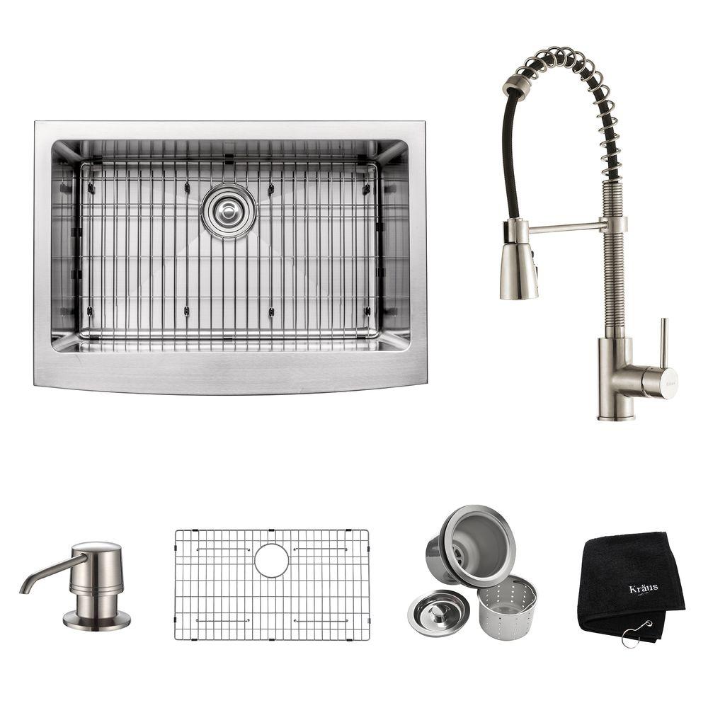 Kraus All In One Farmhouse Apron Front Stainless Steel 30 In Single Bowl Kitchen Sink With Faucet In Stainless Steel