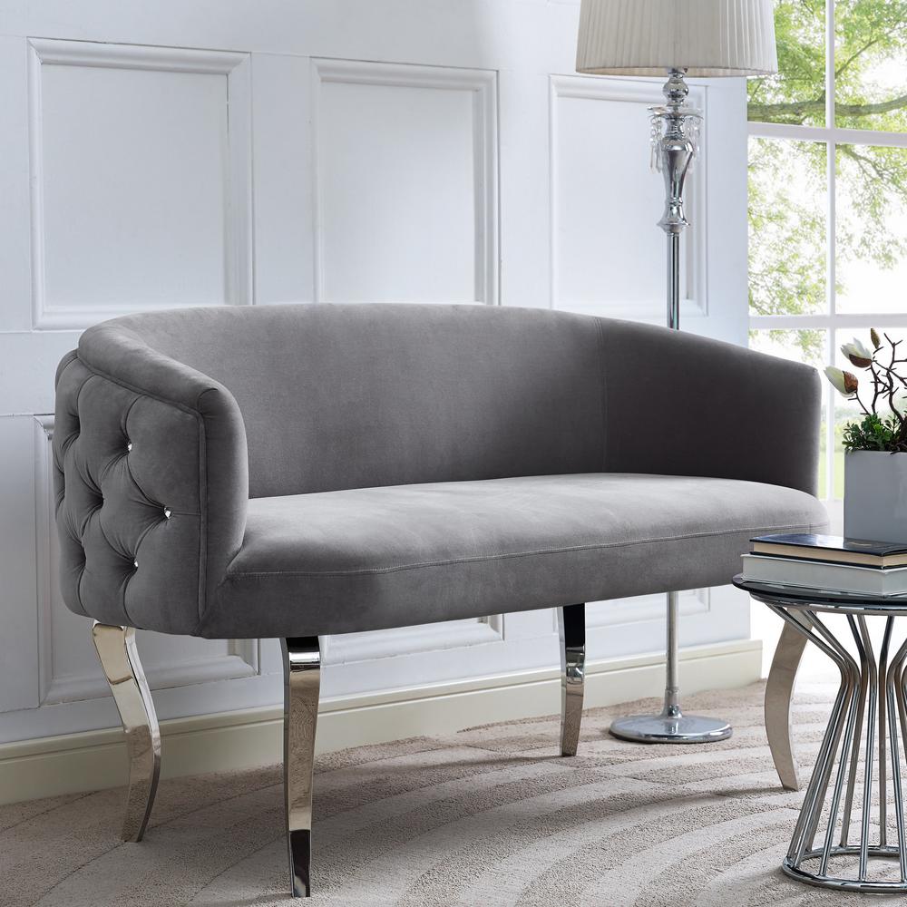 Tov Furniture Adina Grey Velvet Loveseat With Silver Legs S73 8 Tov Furniture Adina Grey Velvet Loveseat With Silver Legs