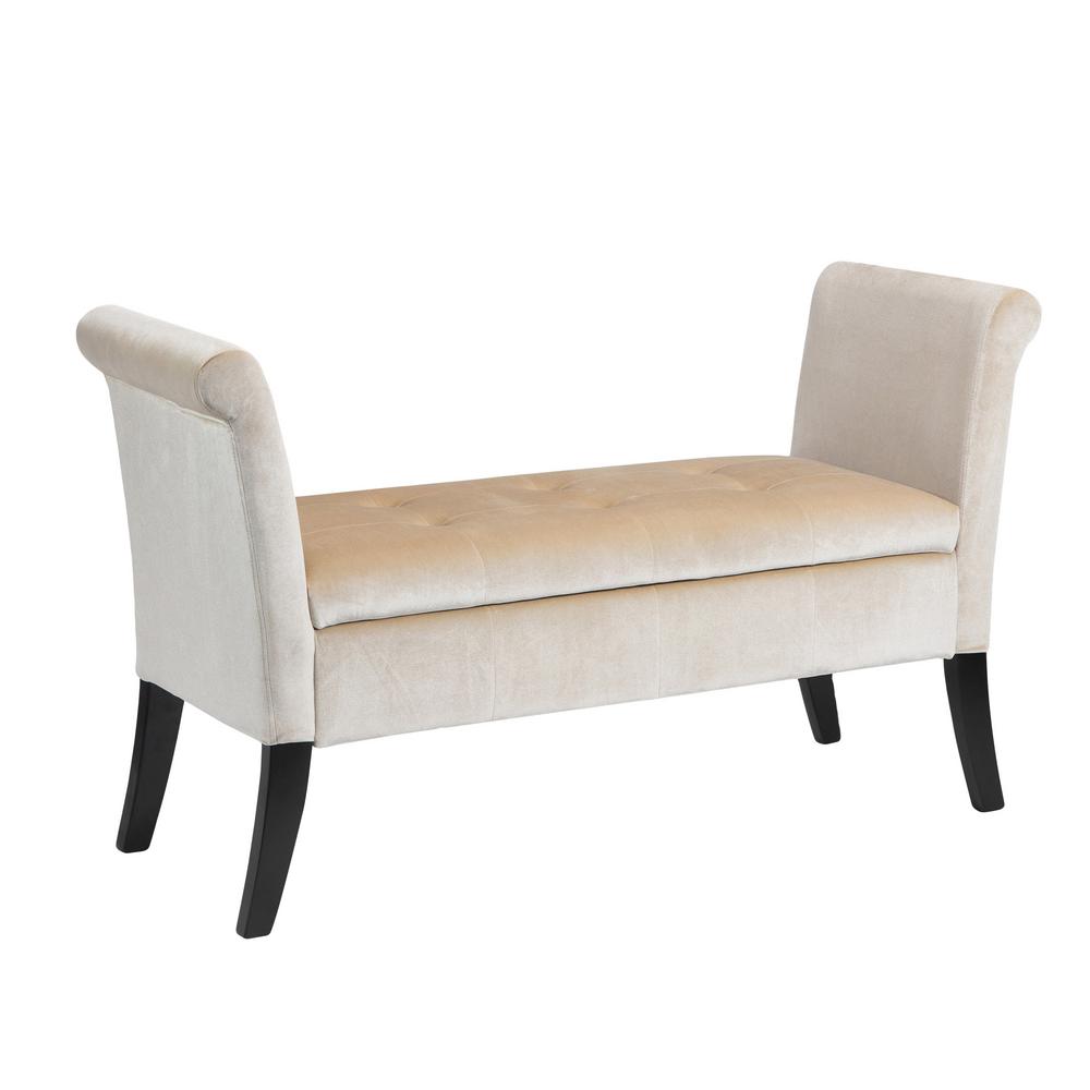 CorLiving Antonio Cream Velvet Storage Bench With Scrolled