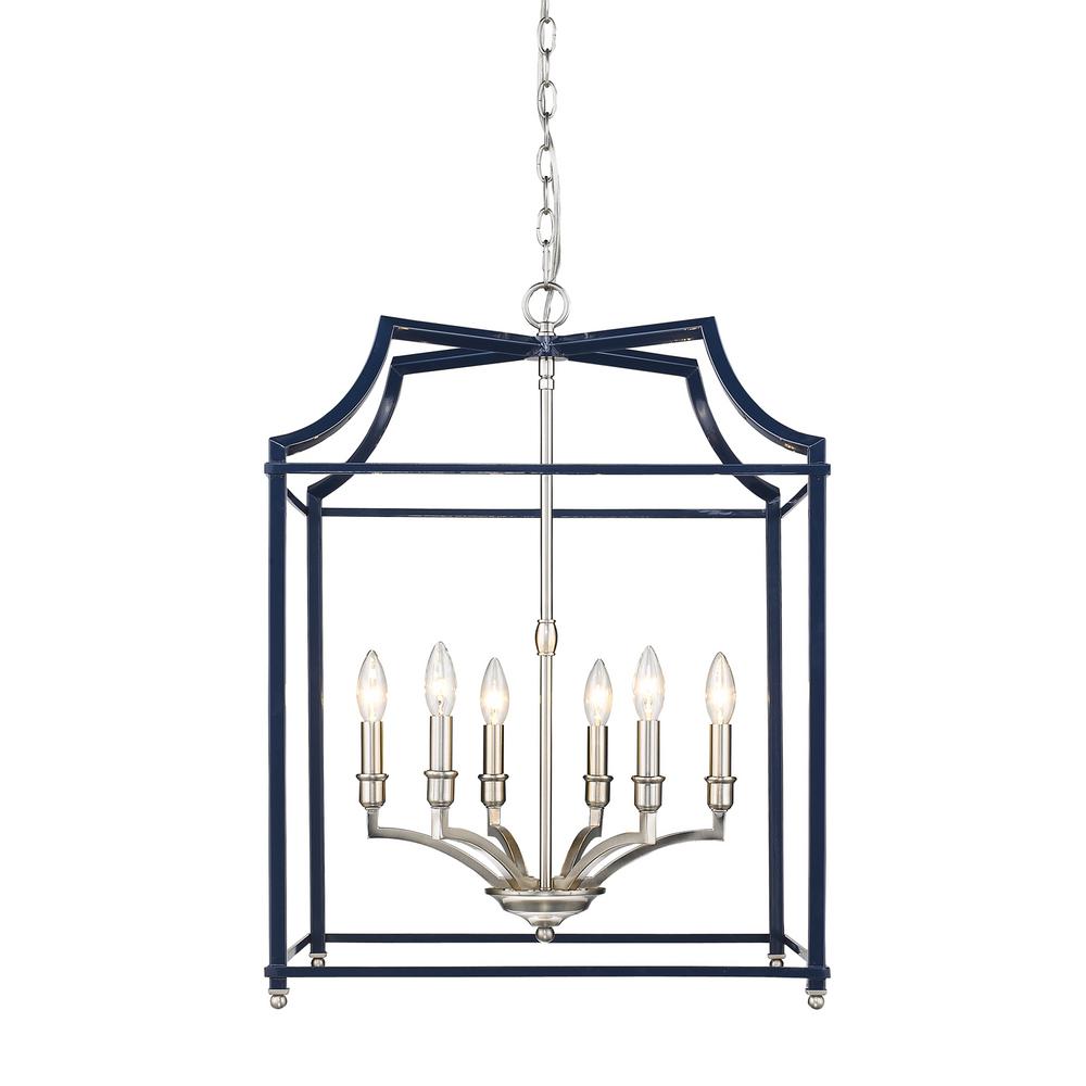 Golden Lighting Leighton 6 Light Pewter And Navy Blue Pendant Golden Lighting Leighton 6 Light Pewter And Navy Blue Pendant